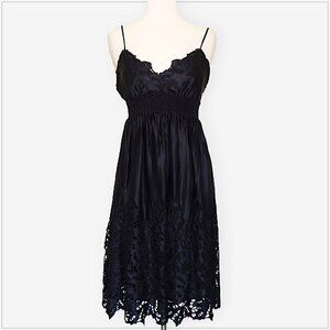 BCBGMaxAzria Black Silk Empire Cutwork Lace Embroidered Slip Boho Dress NWOT XS